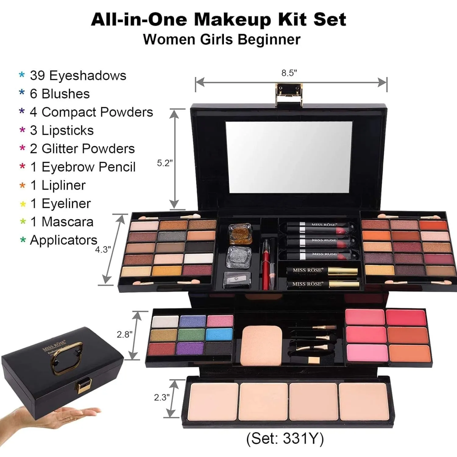 39 Shades Professional Makeup Palette - All-in-One Gift Set for Women: Eyeshadow, Blush, Lipstick