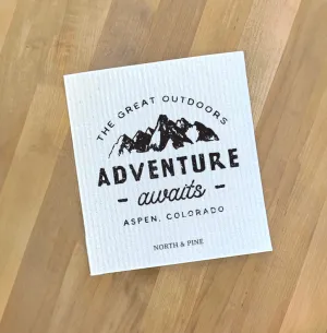 Adventure Awaits w/ City, State - Custom Swedish Dish Cloth