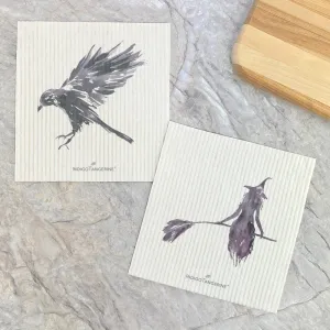 Black Raven, Witch Silhouette 2pk - Swedish Dish Cloth