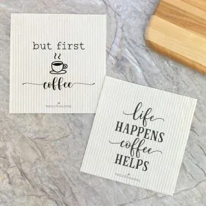 But First Coffee, Life Happens Coffee 2 pk - Swedish Dish Cloth