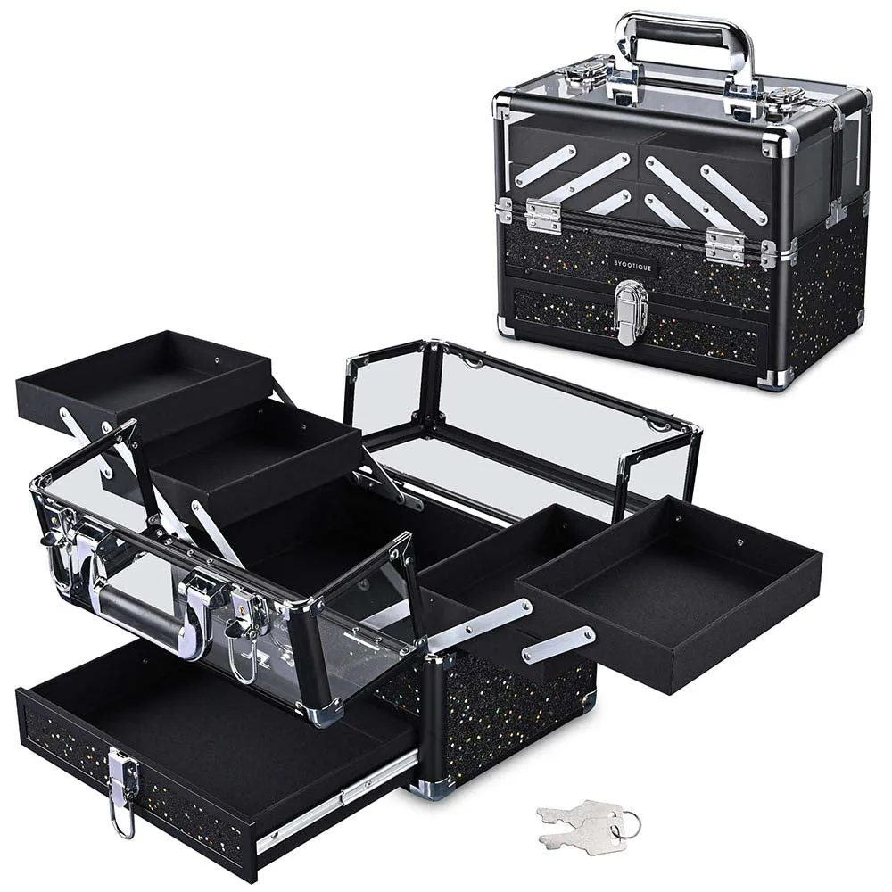 Byootique Sparkle Makeup Case with Trays Drawer Key-Locked