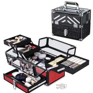 Byootique Sparkle Makeup Case with Trays Drawer Key-Locked