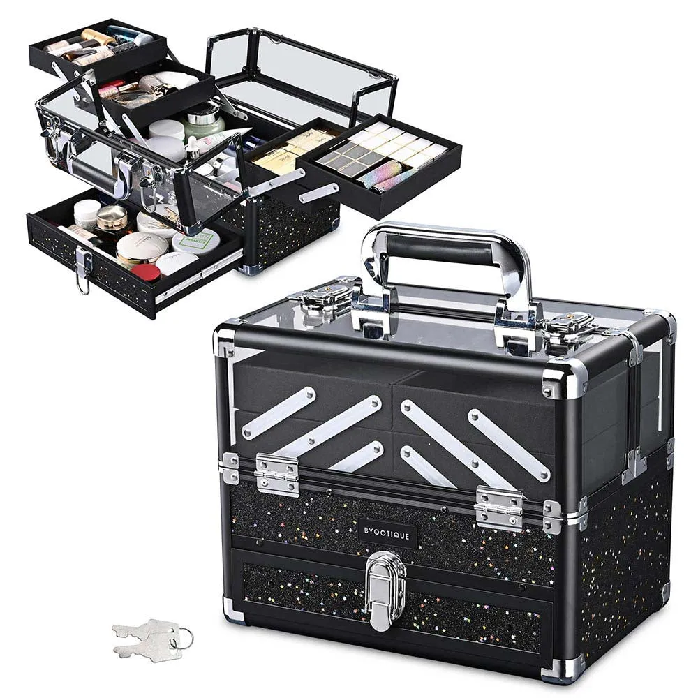 Byootique Sparkle Makeup Case with Trays Drawer Key-Locked