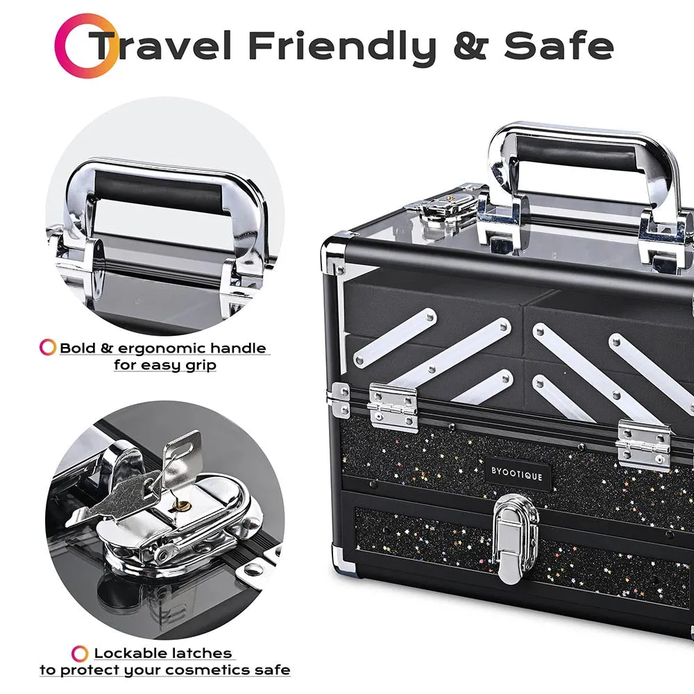 Byootique Sparkle Makeup Case with Trays Drawer Key-Locked