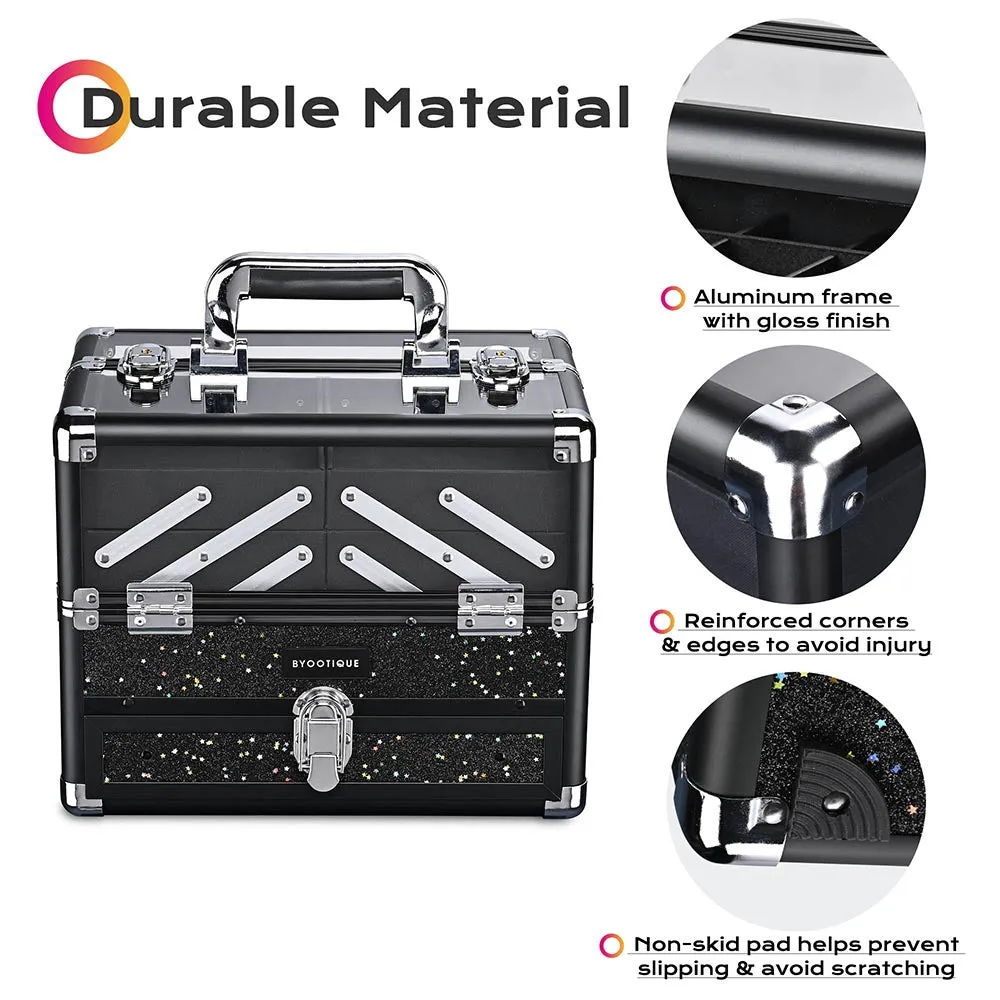 Byootique Sparkle Makeup Case with Trays Drawer Key-Locked