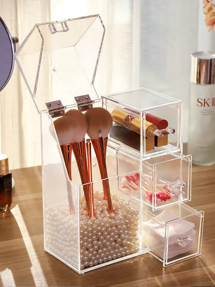 Clear Plastic Makeup Brush Storage Box with Cover Jewelry Earring Organizer Acrylic Makeup Organizer