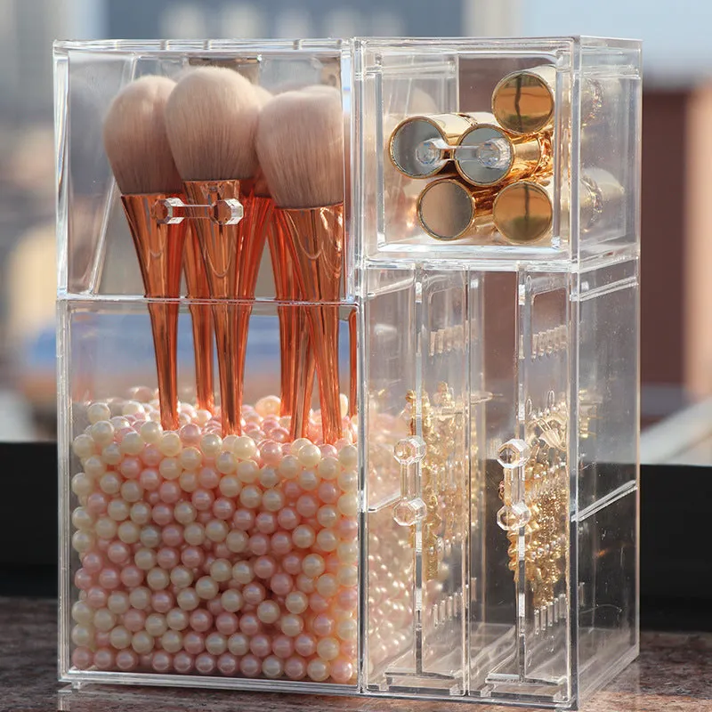 Clear Plastic Makeup Brush Storage Box with Cover Jewelry Earring Organizer Acrylic Makeup Organizer