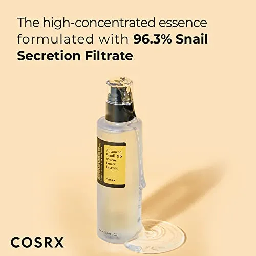 COSRX Snail Mucin 96% Power Repairing Essence 3.38 fl.oz 100ml, Hydrating Serum for Face with Snail Secretion Filtrate for Dull & Damaged Skin, Not Tested on Animals, No Parabens, Korean Skincare