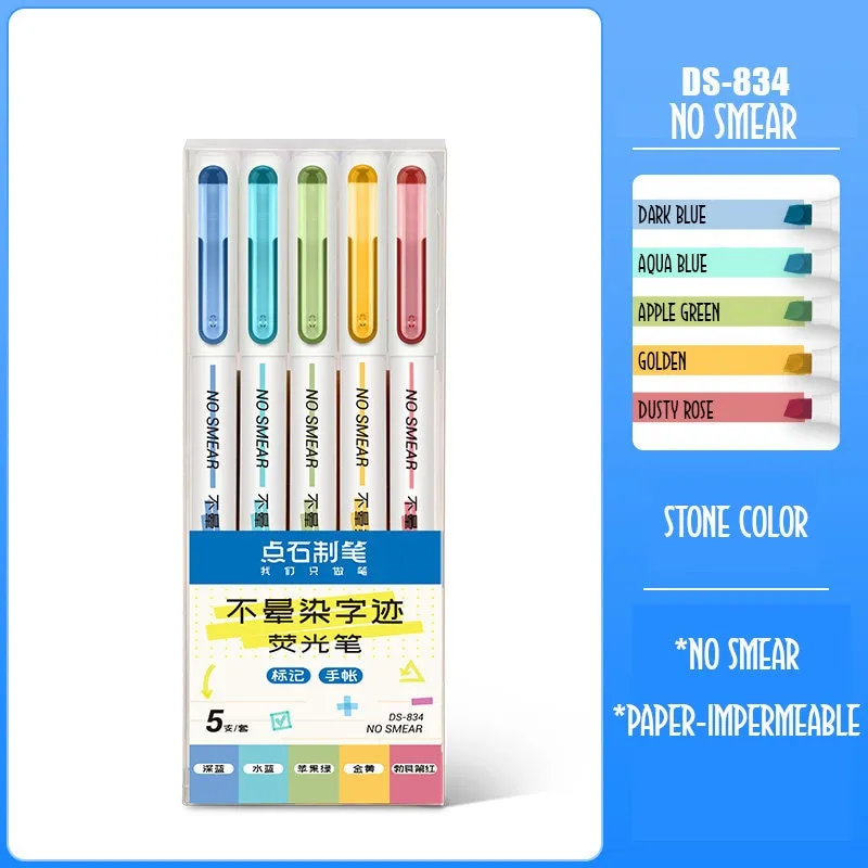 Dianshi NO SMEAR FLUORESCENT Color  Highlighter Set Refillable Highlighter Set Eco-Conscious Seven Series 4 Pen Set | Ds-834