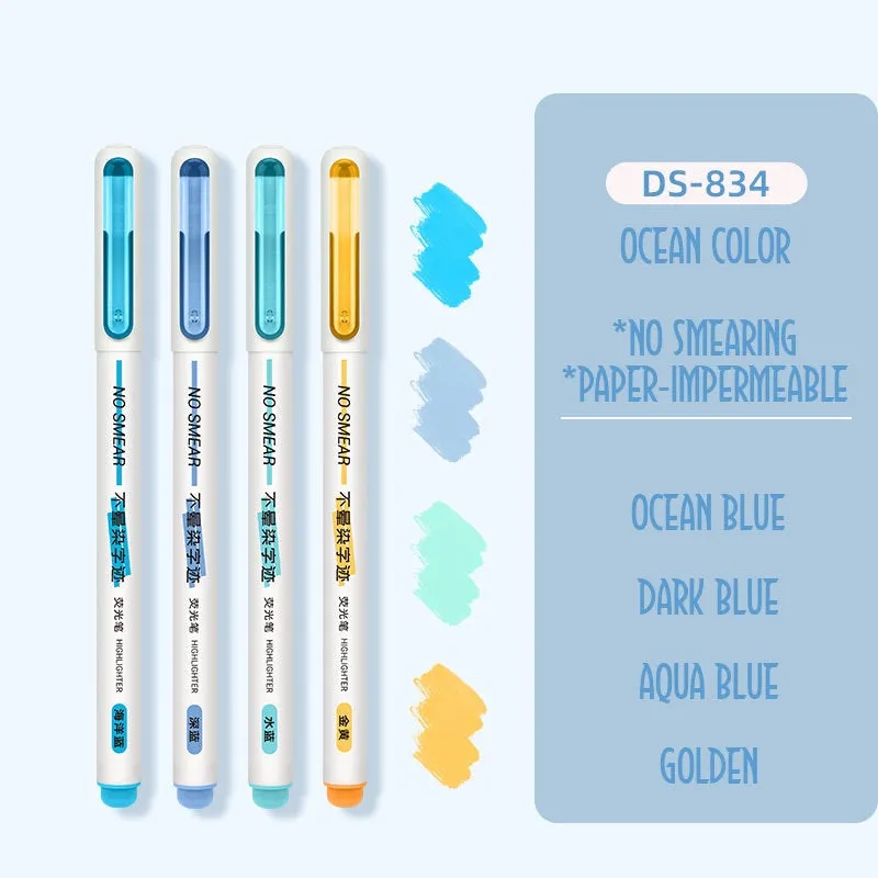 Dianshi NO SMEAR FLUORESCENT Color  Highlighter Set Refillable Highlighter Set Eco-Conscious Seven Series 4 Pen Set | Ds-834