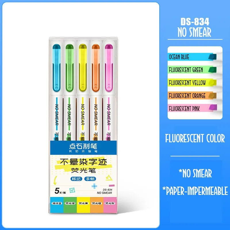 Dianshi NO SMEAR FLUORESCENT Color  Highlighter Set Refillable Highlighter Set Eco-Conscious Seven Series 4 Pen Set | Ds-834