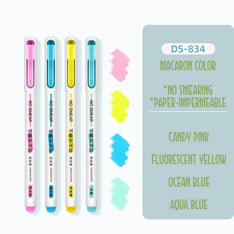 Dianshi NO SMEAR FLUORESCENT Color  Highlighter Set Refillable Highlighter Set Eco-Conscious Seven Series 4 Pen Set | Ds-834