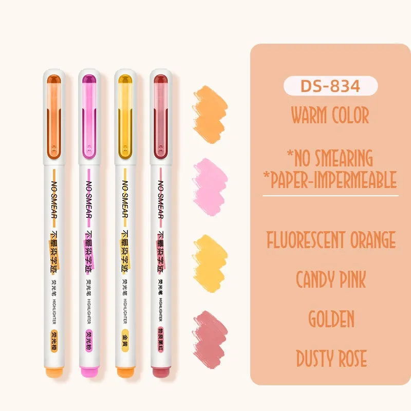 Dianshi NO SMEAR FLUORESCENT Color  Highlighter Set Refillable Highlighter Set Eco-Conscious Seven Series 4 Pen Set | Ds-834