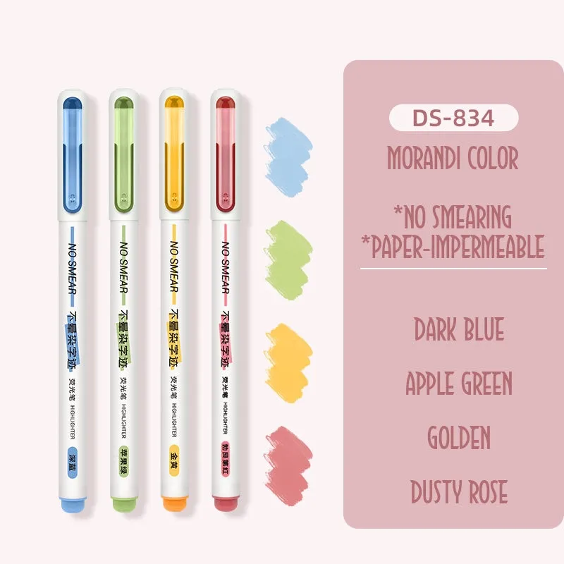 Dianshi NO SMEAR FLUORESCENT Color  Highlighter Set Refillable Highlighter Set Eco-Conscious Seven Series 4 Pen Set | Ds-834