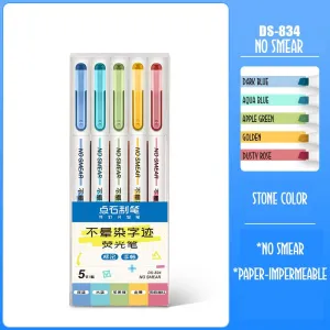 Dianshi NO SMEAR STONE Color  Highlighter Set Refillable Highlighter Set Eco-Conscious Seven Series 4 Pen Set | Ds-834