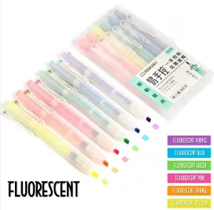 Dianshi RETRACTABLE FLUORESCENT Color Highlighter Set Refillable Highlighter Set Eco Conscious Four Series Six Pen Set 24 Colors | DS-805S