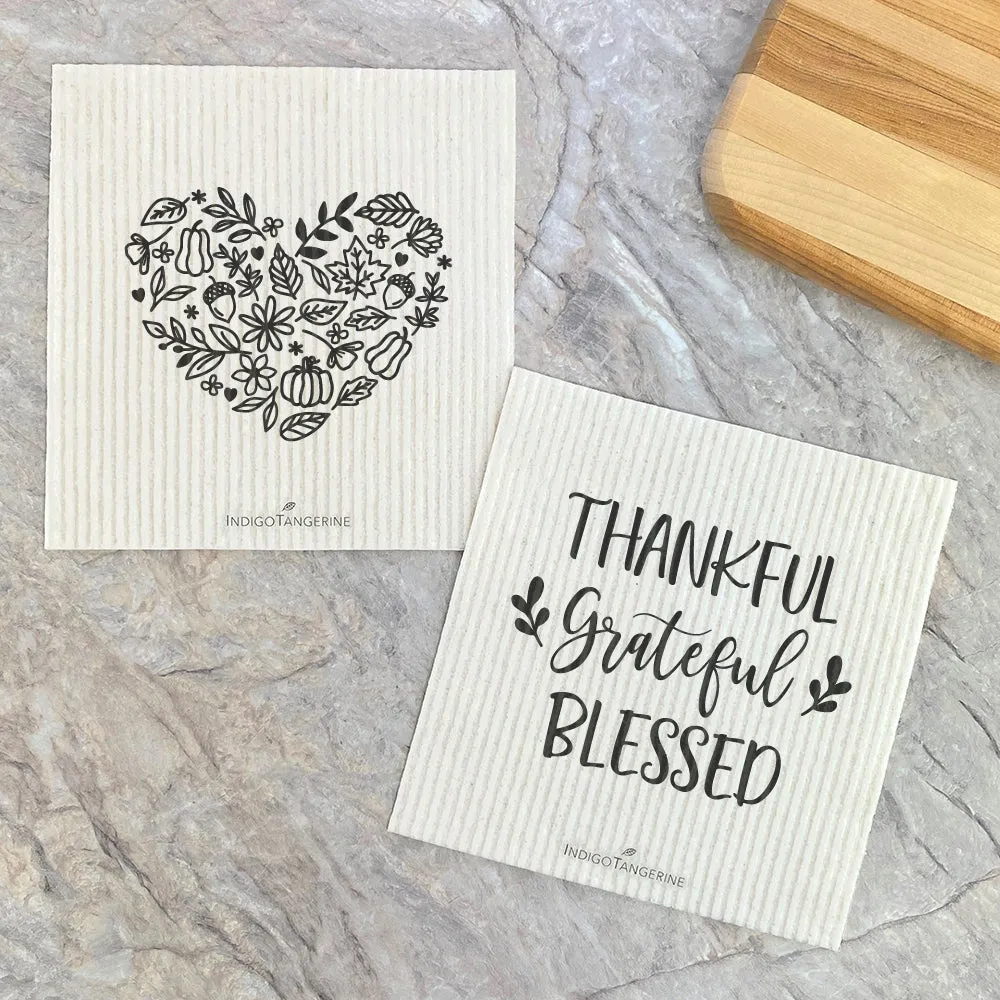 Fall Heart, Thankful 2pk - Swedish Dish Cloth