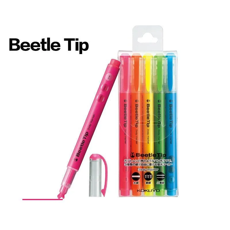 KOKUYO PM-L301-5S BeetleTip beetle highlighter 3 functions multi-angle 5 color set