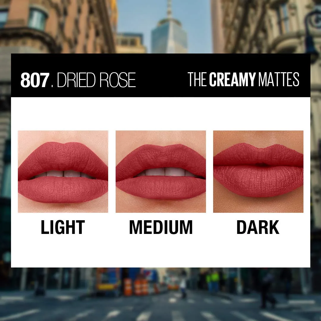 Maybelline New York Matte Lipstick, Intense Colour, Moisturised Lips, Color Sensational Creamy Matte, 807 Dried Rose, 3.9g