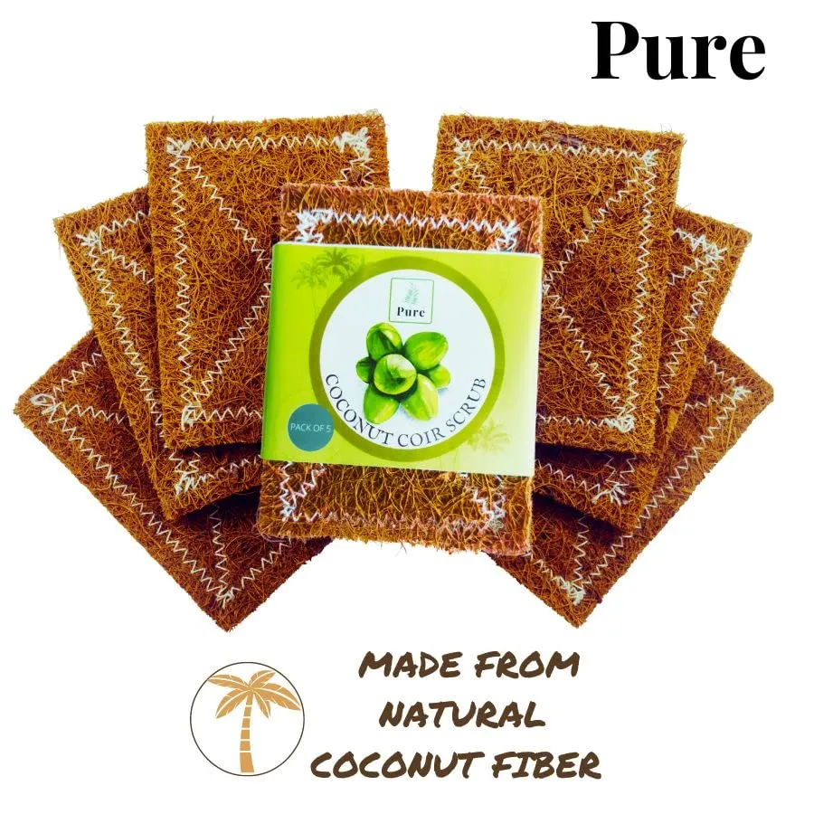 Pure Coconut Coir Scrub| Natural Coir Stitched Scrubber for Kitchen, Utensils, Dishes | Eco-Friendly Coir Bath & Body Scrub pad | Pack of 5