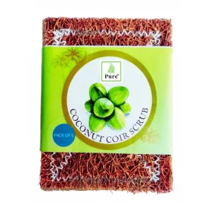 Pure Coconut Coir Scrub| Natural Coir Stitched Scrubber for Kitchen, Utensils, Dishes | Eco-Friendly Coir Bath & Body Scrub pad | Pack of 5