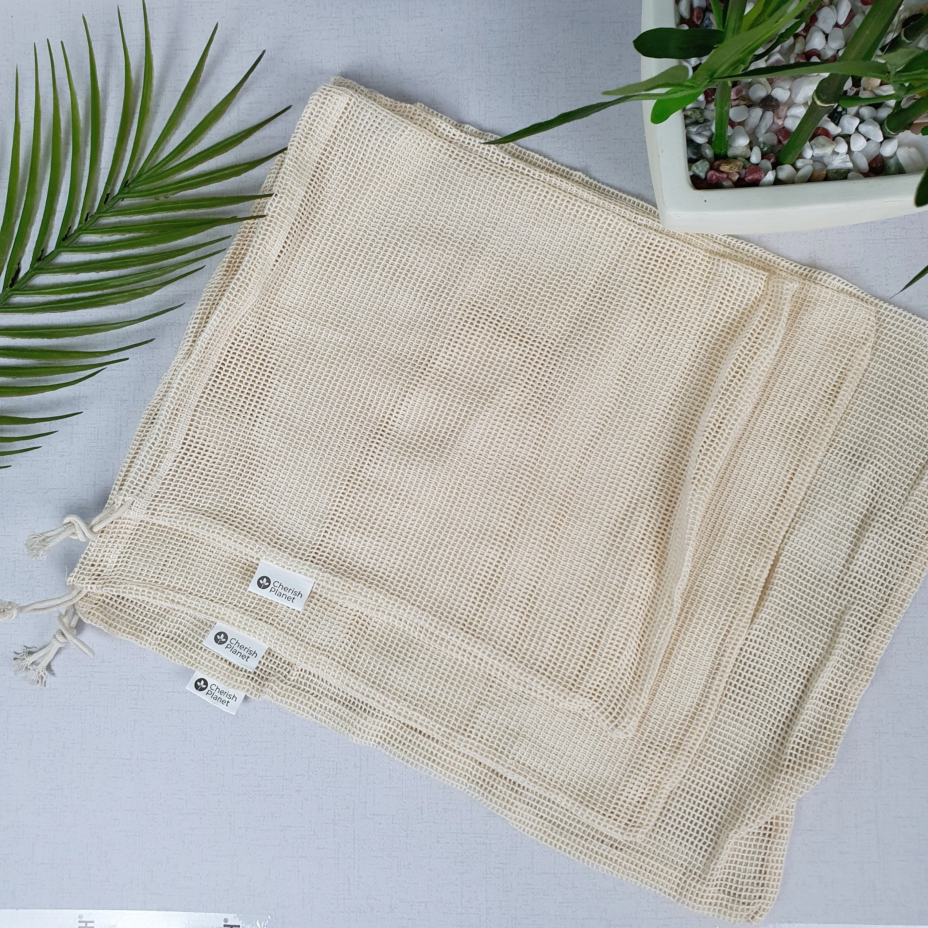 Reusable, Natural, Washable Drawstring Cotton Bags